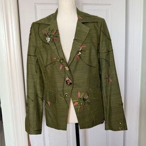 Silk Y2K Eye Brand Blazer with Velvet and Bead Details Sz 10